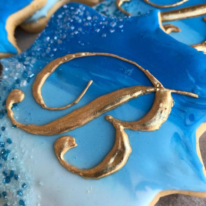 Blue Ombre with Gold Monogram